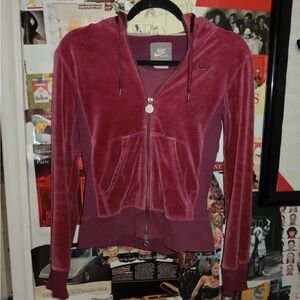 Nike fuchsia Velour Zip-Up Hoodie